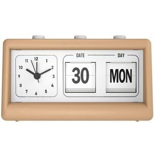 GEMS Retro Analog Alarm Clock – Beige – Flip Date/Day – 7.48 in W × 4.13 in H
